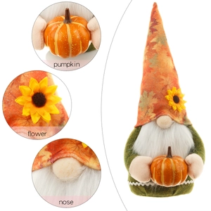 Autumn gnome plush with pumpkin and sunflower detail for Thanksgiving harvest decor
