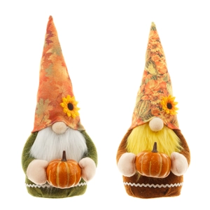 Autumn harvest gnome plush set featuring sunflowers and pumpkins on white background