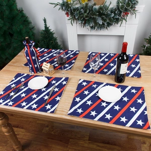 Juego de manteles individuales bandera EE.UU. y funda botella para decoración de mesa