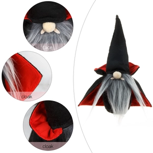 Halloween Vampir-Zwerg Plüschfigur mit schwarzem Umhang und spitzem Hexenhut