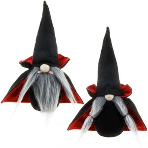 Vampir-Gnome-Paar Plüschpuppen mit rot-schwarzen Umhängen für die Halloween-Tischdekoration