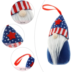Patriotic USA Independence Day gnome plush with star patterns and striped hat details