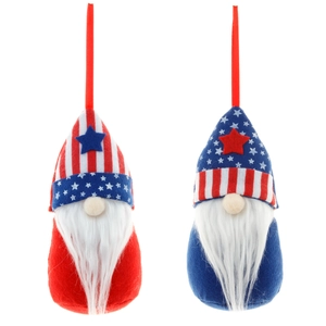 Pair of Independence Day gnomes in US flag colors for patriotic holiday hanging decor