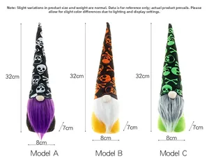 Maattabel voor Halloween kabouters van 32cm met details over hoogte, breedte en diepte