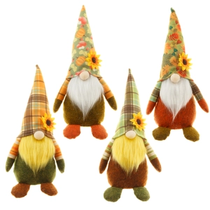 Set de cuatro gnomos de cosecha de otoño con motivos de calabaza para decoración festiva