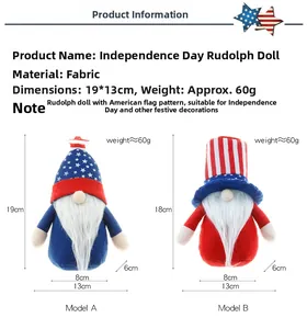 Detailed size specifications for Independence Day gnome plush with red blue stars