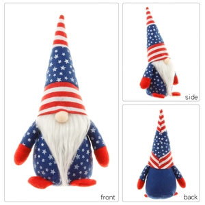 Independence Day gnome plush with star and stripes hat shown in front side and back views