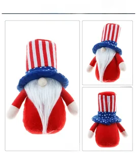 Three-sided view showing front, side, and back of patriotic Independence Day gnome plush