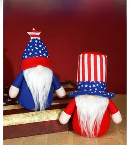 Close-up of patriotic gnome set with stars and stripes hats for Independence Day decor