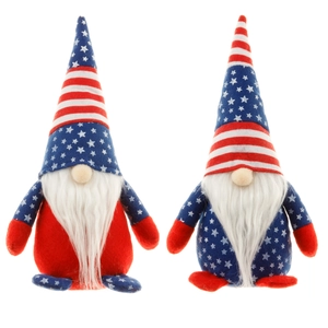 Set of two Independence Day gnomes with American flag star and stripe plush designs