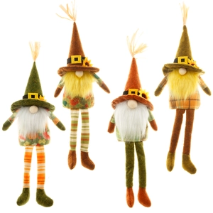 Set di quattro gnomi autunnali in peluche con gambe lunghe e dettagli di girasole sui cappelli