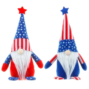 Lot de deux gnomes patriotiques avec étoiles et rayures pour décoration de fête US