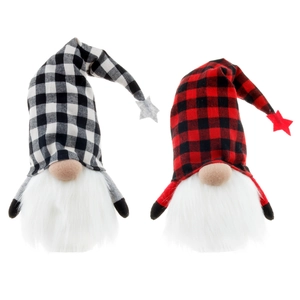 Leuchtende Weihnachts-Gnome-Set mit Karo-Hüten und weißem Plüschbart für festliche Deko