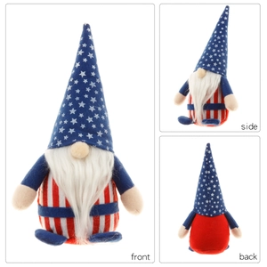 Independence Day patriotic gnome plush in red white and blue with stars and stripes