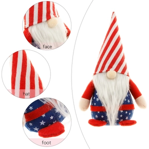 Patriotic 4th of July Independence Day gnome with red white stripes and stars details