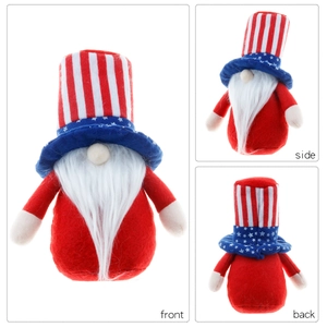 Front side and back views of Patriotic Independence Day American gnome plush doll decoration