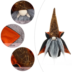 Halloween faceless gnome with spider web hat and bat wing cloak for holiday decor
