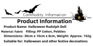 Halloween gnome doll detail with dimensions 30x10x8cm and soft fabric texture info