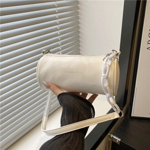 Sac à Épaule Cylindrique pour Femmes en Cuir PU Sac Bandoulière avec Chaîne Impression de Lettres Petit Sac Cylindrique