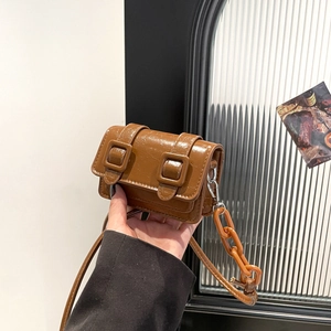 Women Mini Crossbody Bag Vintage PU Leather Double Buckle Small Square Bag With Chain Strap Fashion Lipstick Bag