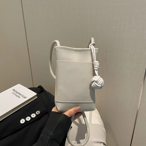 Women Mini Crossbody Phone Bag Lychee Texture PU Leather Small Shoulder Bag With Knotted Ball Decoration Casual Purse