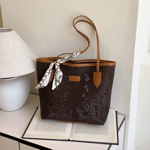 Grande Borsa Tote in Pelle PU con Motivo Serpente e Sciarpa di Raso Borsa a Tracolla Minimalista per Donna Pendolarismo Quotidiano