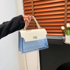 Sac à Bandoulière Femme Couleur Contrastée PVC Transparent Cuir PU Sac Matelassé Chaîne Métal Petit Sac Carré
