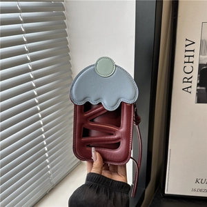 Creative Cupcake Shape Mini Crossbody Bag Women PU Leather Hollow Design Contrast Color Small Shoulder Phone Bag Fashion