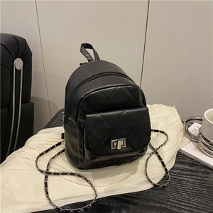 Women Quilted Mini Backpack Fashion PU Leather Bag With Chain Strap And Metal Turn Lock Street Style Daily Travel Backpack