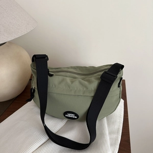 Casual Crinkled Nylon Half Moon Crossbody Bag Lightweight Waterproof Simple Shoulder Chest Bag For Outdoor Sports Women Fashion