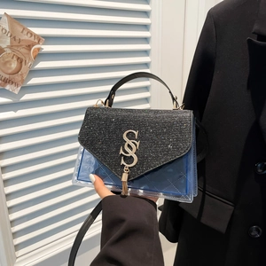 Retro Damen PU Schultertasche Mode Transparente Gesteppte Kleine Quadratische Tasche Mit Metallischem Buchstaben Logo Quasten Kette