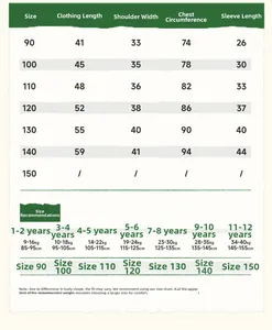 Detailed size chart for girls lace trim long sleeve t-shirt including measurements