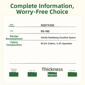 Detail page showing 94.8% cotton fabric specs and size guide for kids' long sleeve T-shirt