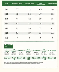 Detailed size chart for kids' 3D cartoon long sleeve t-shirts with 90-150 measurements
