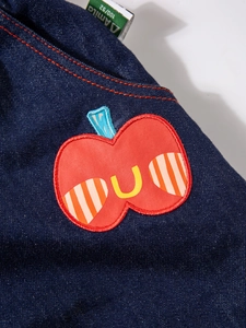 Kids' dark blue straight-leg denim jeans with red apple embroidery and Amila logo patch