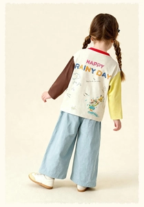 Kids wide-leg pants with color-block long sleeve tee featuring Happy Rainy Day back print