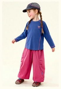 Kids royal blue star print long sleeve t-shirt and magenta wide-leg cargo pants set