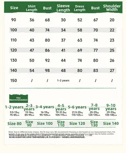 Size chart for girls sleeveless denim dress and shirt set including measurements