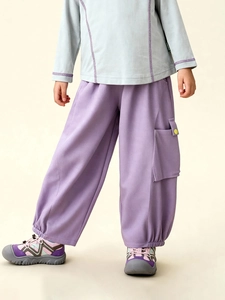 Kinderen shirt met lange mouwen en wijde cargobroek set in grijsblauw en magenta
