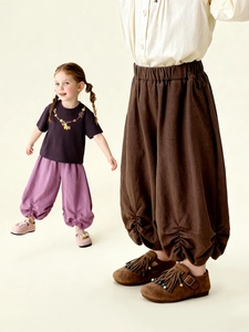 Kids Lyocell Linen Casual Lantern Pants Breathable Ruffle Bloomers Retro Loose Trousers For Girls Boys Spring Fall Daily Wear