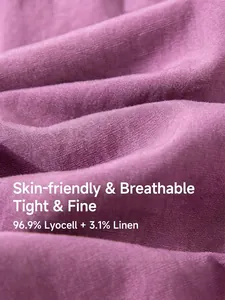 Close-up of purple Lyocell and linen blend fabric with soft pleats and smooth texture