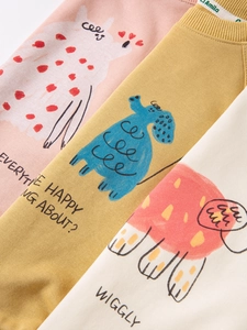 Girl's soft cotton sweatshirts with cute cartoon animal prints in pink yellow and white