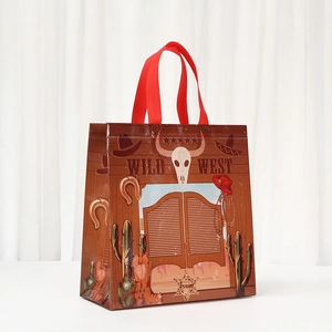 Durable waterproof non-woven gift bag featuring a vintage Wild West cartoon print