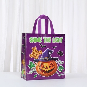 Waterproof purple Halloween gift bag with pumpkin and ghost print for festive shopping