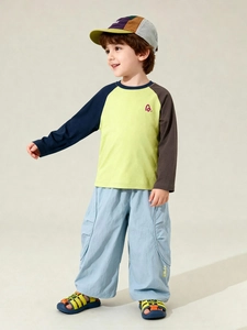 Boys color-block raglan sleeve T-shirt and loose cargo pants spring two-piece set