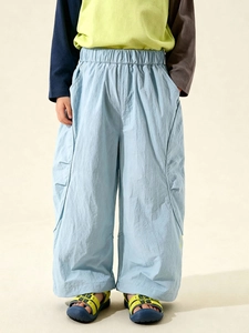 Boys light blue wide-leg casual pants with comfortable elastic waist and pockets