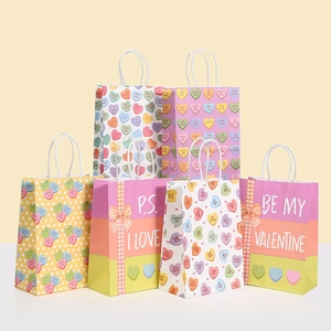Valentinstag Geschenktüten Kraftpapier Mit Henkel Herzmuster Liebesbrief Druck Tragbar Festlich Party Geschenkverpackung Beutel