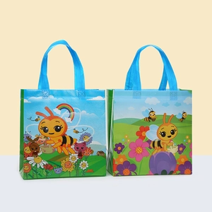Cartoon Bee Rainbow Print Laminated Non-woven Fabric Waterproof Gift Bag Party Favor Children's Shopping Bag Handbag