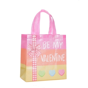 Waterproof non-woven Valentine's Day gift bag with BE MY VALENTINE text and pink handle