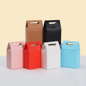 Solid color card paper gift boxes with handles in six vibrant colors for party packaging